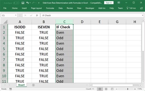 odd even in excel